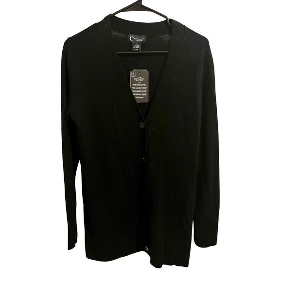 Bloomingdale's NWT Cashmere Black V-Neck Cardigan Sweater M - Picture 2 of 10